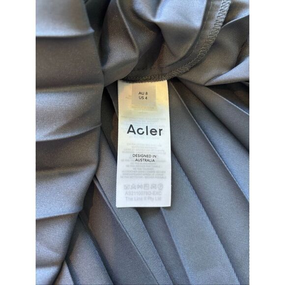 NWT ACLER satin wrap pleated Harlem dress in petrol US 4, $399 - Picture 10 of 13